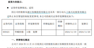 明日复牌！又有A股宣布，终止筹划控股权变更