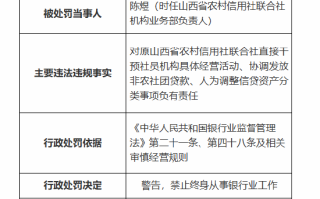 原山西省农村信用社联合社机构业务部负责人被终身禁业：因直接干预社员机构具体经营活动等事项