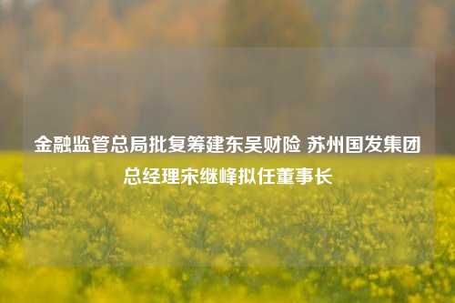 金融监管总局批复筹建东吴财险 苏州国发集团总经理宋继峰拟任董事长